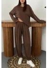 Kadın Şalvarlı Modal Alt Üst Kahverengi Takım