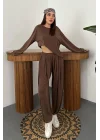 Kadın Şalvarlı Modal Alt Üst Kahverengi Takım