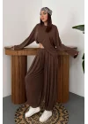 Kadın Şalvarlı Modal Alt Üst Kahverengi Takım