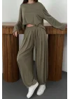 Kadın Şalvarlı Modal Alt Üst Haki Takım