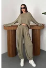 Kadın Şalvarlı Modal Alt Üst Haki Takım