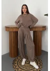 Kadın Şalvarlı Modal Alt Üst Camel Takım