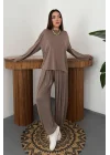 Kadın Şalvarlı Modal Alt Üst Camel Takım
