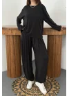 Kadın Şalvarlı Modal Alt Üst Siyah Takım