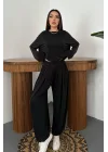 Kadın Şalvarlı Modal Alt Üst Siyah Takım