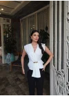 Kadın Linda Kumaş Aksesuarlı Beyaz Kruvaze Bluz