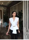 Kadın Linda Kumaş Aksesuarlı Beyaz Kruvaze Bluz