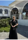Kadın Siyah Piliseli Etekli Blazer Takım