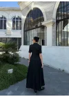 Kadın Siyah Piliseli Etekli Blazer Takım