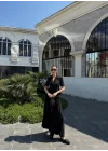 Kadın Siyah Piliseli Etekli Blazer Takım