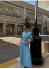 Kadın Bebe Mavi Piliseli Etekli Blazer Takım