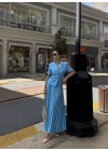 Kadın Bebe Mavi Piliseli Etekli Blazer Takım