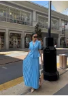 Kadın Bebe Mavi Piliseli Etekli Blazer Takım