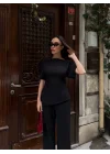 Kadın Balon Kol Palazzo Siyah İkili Takım