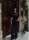 Kadın Balon Kol Palazzo Siyah İkili Takım