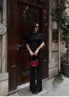 Kadın Balon Kol Palazzo Siyah İkili Takım