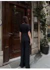 Kadın Balon Kol Palazzo Siyah İkili Takım