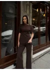 Kadın Balon Kol Palazzo Kahve İkili Takım