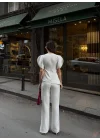 Kadın Balon Kol Palazzo Beyaz İkili Takım