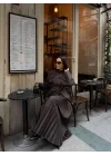 Kadın Çift Cepli Kruvaze Ceket ve Pileli Kahverengi Etek Takım