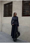 Kadın Çift Cepli Kruvaze Ceket ve Pileli Lacivert Etek Takım