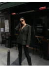 Kadın Sırtı Kuşgözü Bağlama Detaylı Haki Blazer Ceket