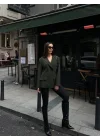 Kadın Sırtı Kuşgözü Bağlama Detaylı Haki Blazer Ceket