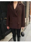 Kadın Sırtı Kuşgözü Bağlama Detaylı Kahverengi Blazer Ceket