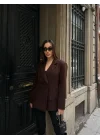 Kadın Sırtı Kuşgözü Bağlama Detaylı Kahverengi Blazer Ceket