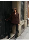 Kadın Sırtı Kuşgözü Bağlama Detaylı Kahverengi Blazer Ceket