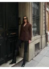 Kadın Sırtı Kuşgözü Bağlama Detaylı Kahverengi Blazer Ceket