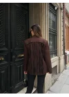 Kadın Sırtı Kuşgözü Bağlama Detaylı Kahverengi Blazer Ceket