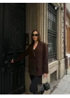 Kadın Sırtı Kuşgözü Bağlama Detaylı Kahverengi Blazer Ceket