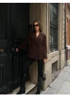 Kadın Sırtı Kuşgözü Bağlama Detaylı Kahverengi Blazer Ceket