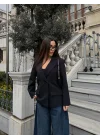 Kadın Sırtı Kuşgözü Bağlama Detaylı Haki Blazer Ceket