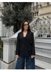 Kadın Sırtı Kuşgözü Bağlama Detaylı Haki Blazer Ceket