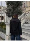 Kadın Sırtı Kuşgözü Bağlama Detaylı Haki Blazer Ceket