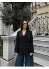 Kadın Sırtı Kuşgözü Bağlama Detaylı Haki Blazer Ceket