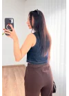 Kadın V Yaka Koyu Mavi Denim Yelek