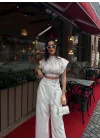 Kadın Vatkalı Crop Bluz Bol Paça Pantolon Takım