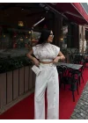 Kadın Vatkalı Crop Bluz Bol Paça Pantolon Takım