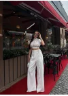 Kadın Vatkalı Crop Bluz Bol Paça Pantolon Takım