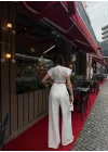 Kadın Vatkalı Crop Bluz Bol Paça Pantolon Takım