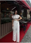Kadın Vatkalı Crop Bluz Bol Paça Pantolon Takım