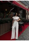 Kadın Vatkalı Crop Bluz Bol Paça Pantolon Takım