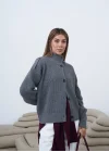 Kadın Antrasit Örgü Triko Düğmeli Hırka
