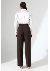 Kadın Arkası Lastikli Yüksek Bel Kahve Palazzo Pantolon