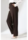 Kadın Arkası Lastikli Yüksek Bel Kahve Palazzo Pantolon