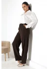 Kadın Arkası Lastikli Yüksek Bel Kahve Palazzo Pantolon