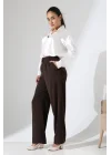 Kadın Arkası Lastikli Yüksek Bel Kahve Palazzo Pantolon